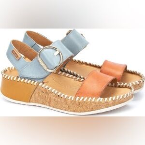 PIKOLINOS Marina Platform Sandals Leather Nectar and Blue Slingback Comfort Sz 9
